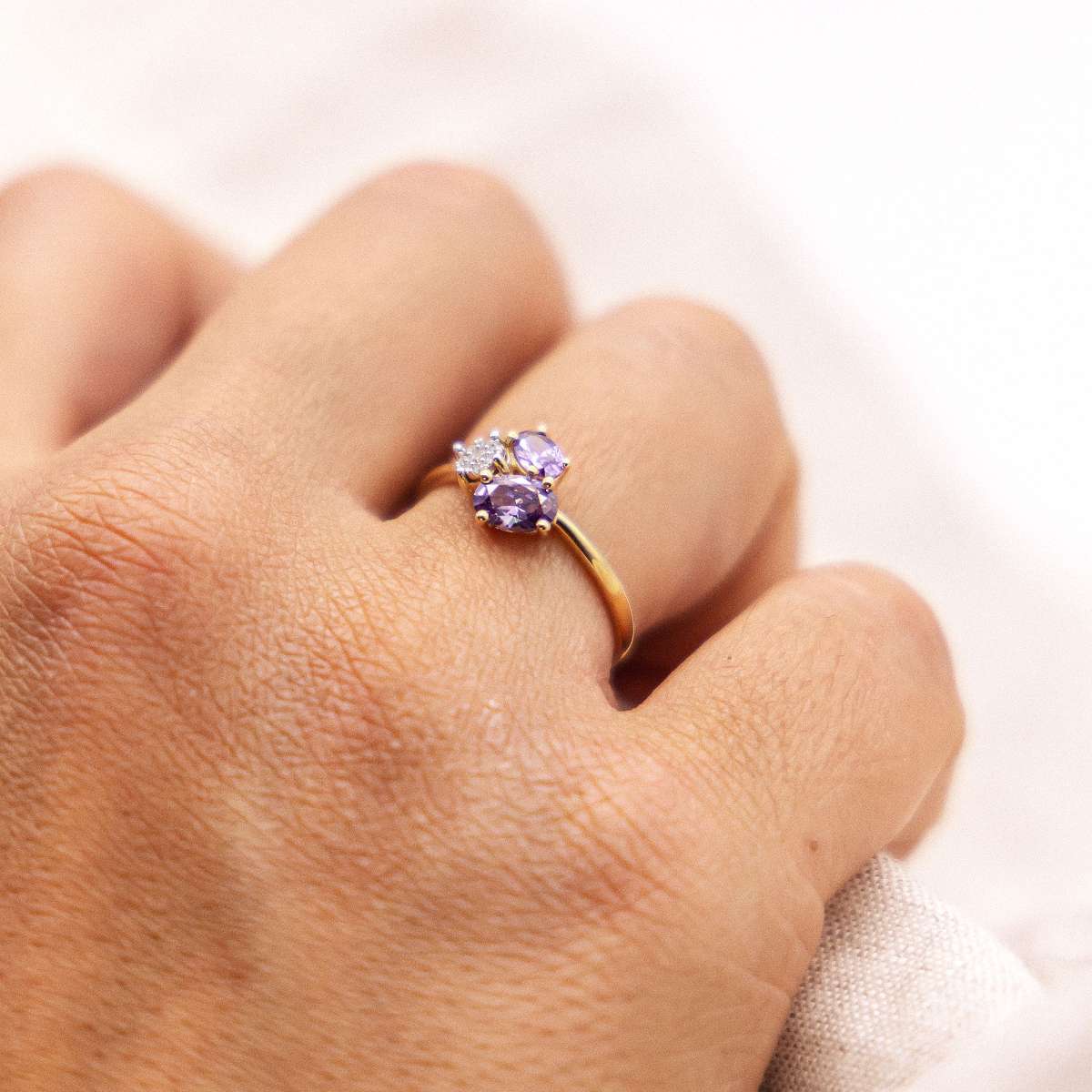 Ring 375/- Gold rhodiniert Amethyst