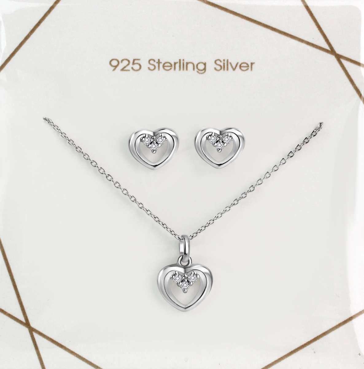 Set Anhänger/Kette und Ohrstecker 925/- Sterling Silber Rhodiniert Zirkonia