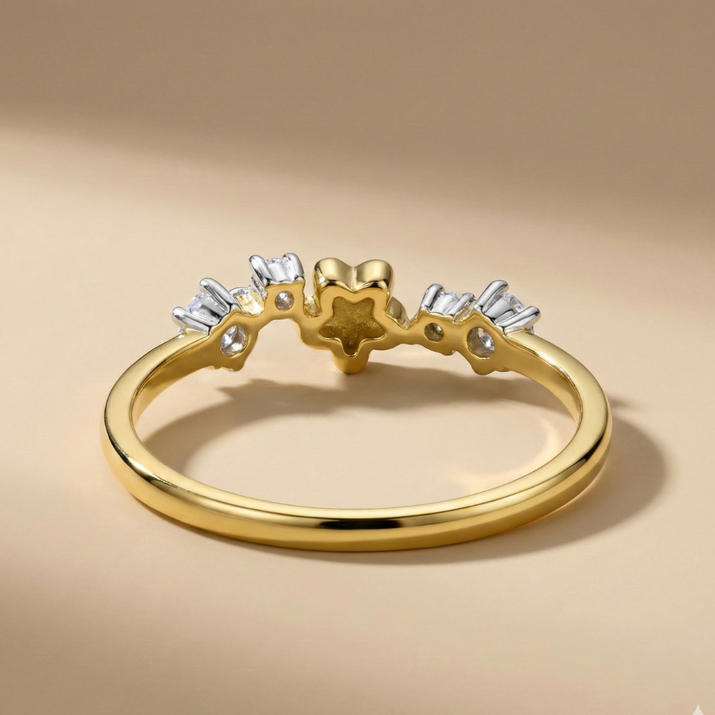 Stern-Ring – 375 Gold teilrhodiniert (4× Zirkonia)