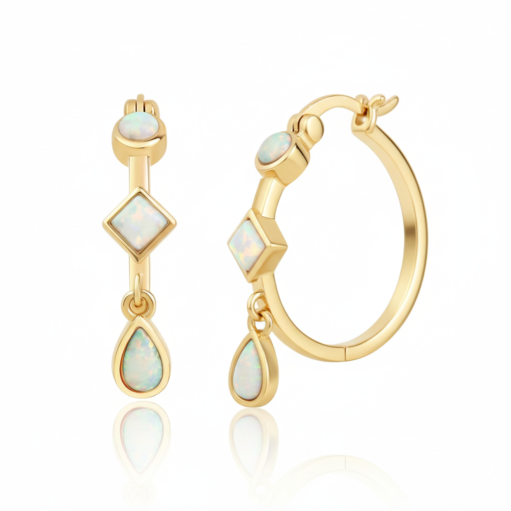 Creolen 925/- Sterling Silber vergoldet Opal