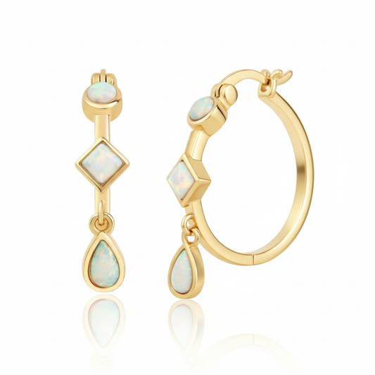 Creolen 925/- Sterling Silber vergoldet Opal