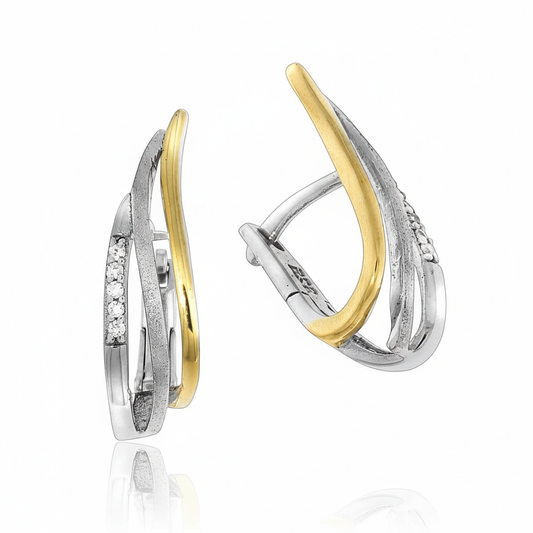 Klappcreolen 925/- Sterling Silber vergoldet Zirkonia
