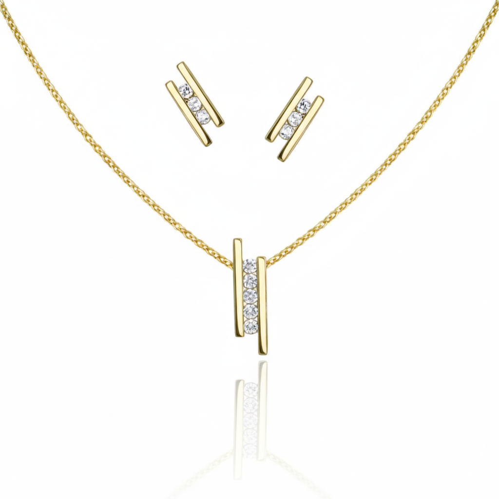 Set Anhänger/Kette und Ohrstecker 925/- Sterling Silber vergoldet Zirkonia
