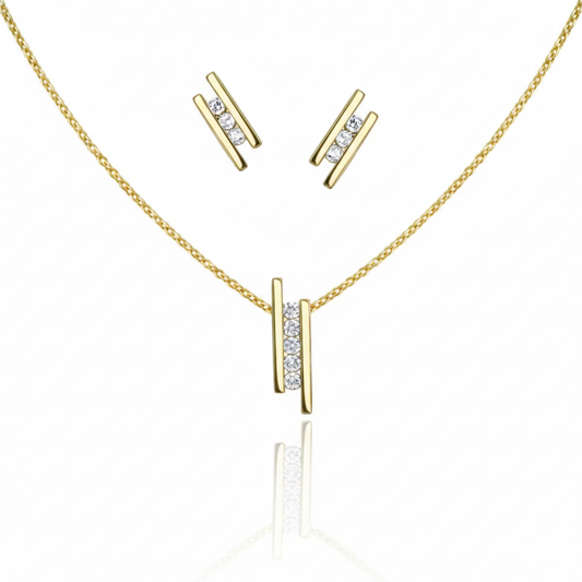Set Anhänger/Kette und Ohrstecker 925/- Sterling Silber vergoldet Zirkonia