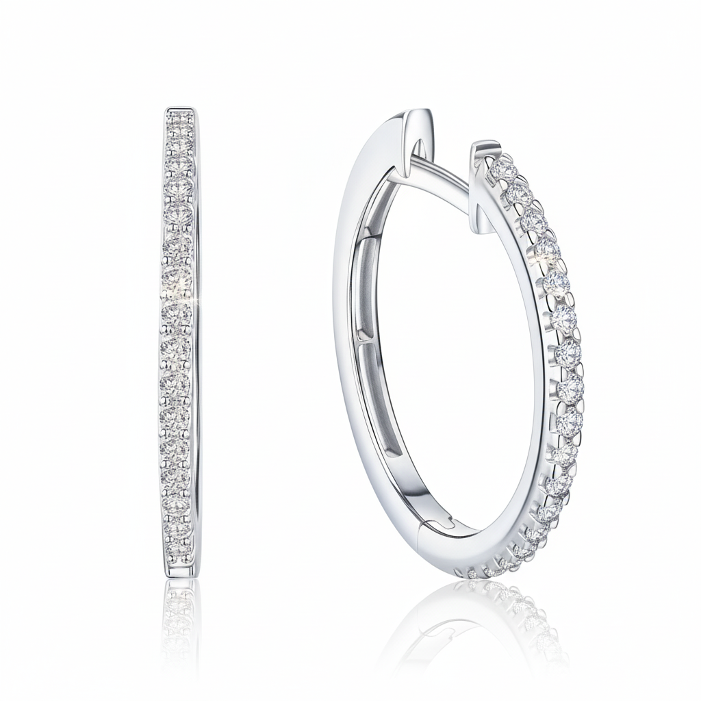 Klappcreolen 585/- Weißgold Zirkonia