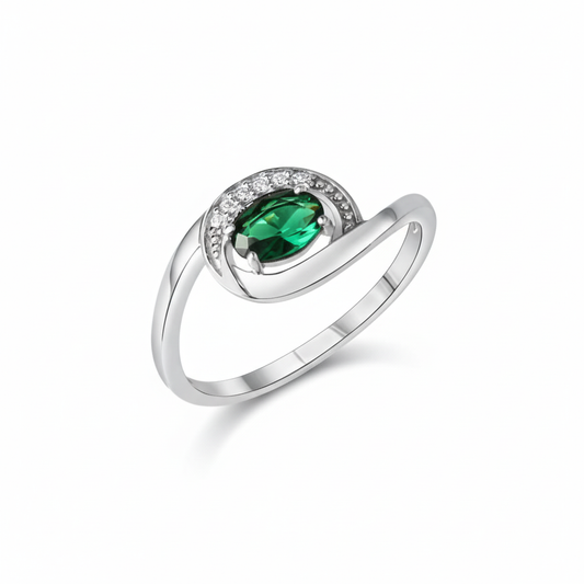 Ring 925/- Sterling Silber rhodiniert synth.Smaragd