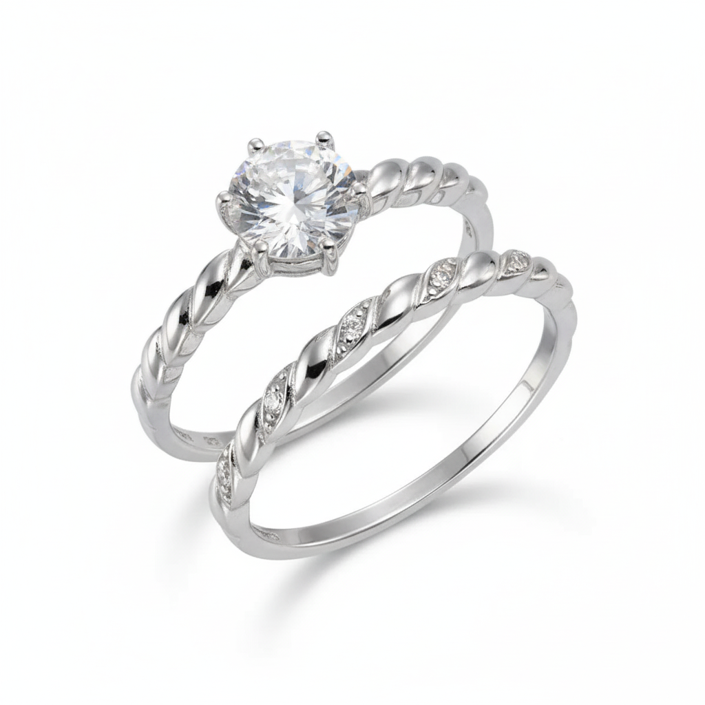 Ring Set 925/- Sterling Silber rhodiniert Zirkonia
