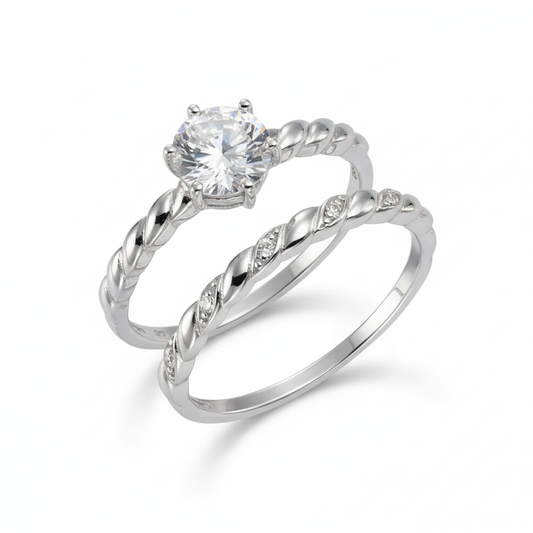 Ring Set 925/- Sterling Silber rhodiniert Zirkonia
