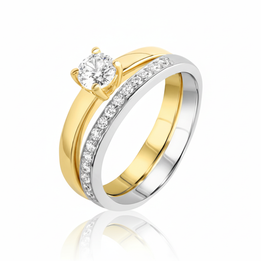 Ring Set 2 teilig 925/- Sterling Silber vergoldet Zirkonia