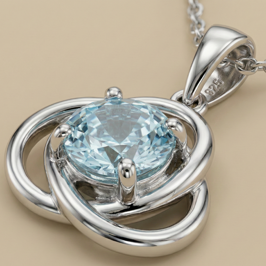 Anhänger mit Kette 925/- Sterling Silber rhodiniert Blautopas