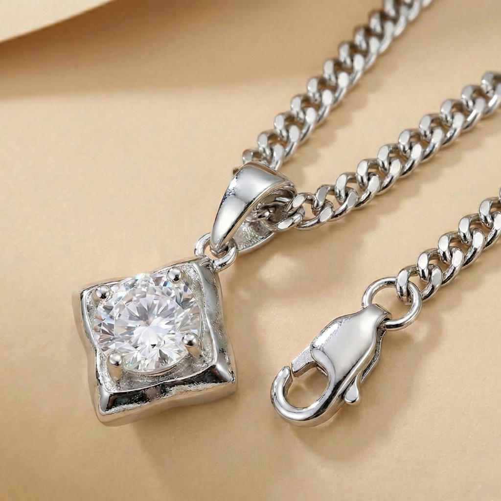 Anhänger mit Kette Panzerkette 925/- Sterling Silber Zirkonia