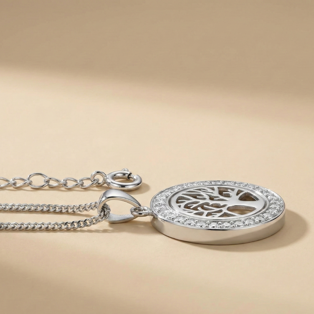 Anhänger mit Kette Panzerkette 925/- Sterling Silber Zirkonia