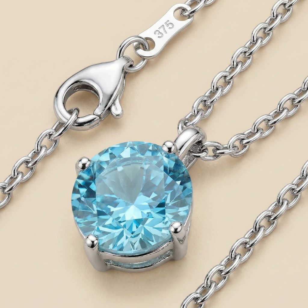 Collier Ankerkette 375/- Weißgold Blautopas