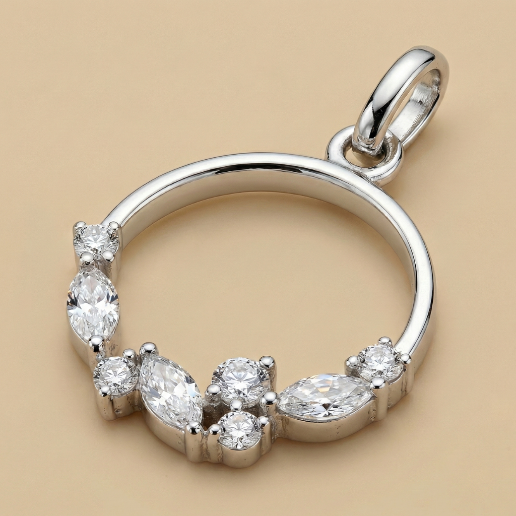Kreis-Anhänger – 375 Weißgold · 8 Zirkonia (21 mm)