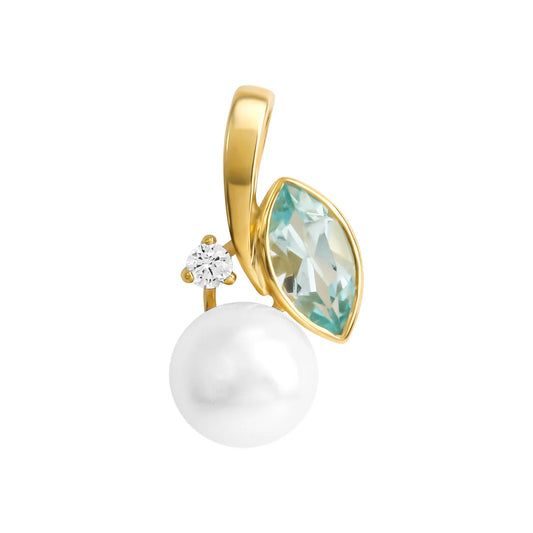 Blautopas-Anhänger – 375 Gold · Perle · Zirkonia (17 mm)