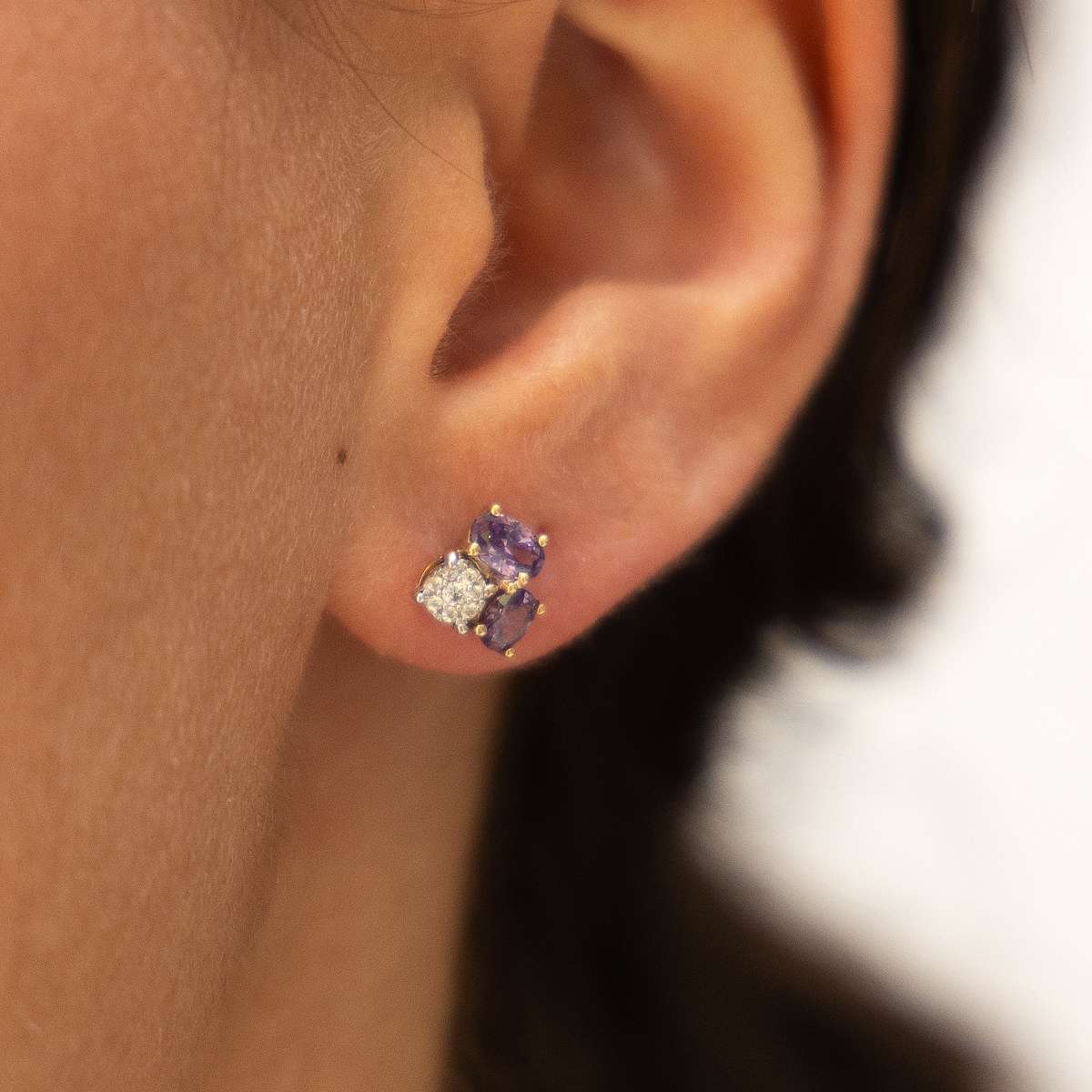 Ohrringe 375/- Gold Rhodiniert Amethyst