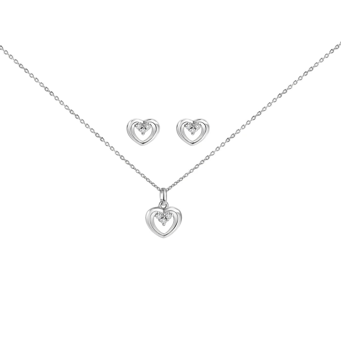 Set Anhänger/Kette und Ohrstecker 925/- Sterling Silber Rhodiniert Zirkonia