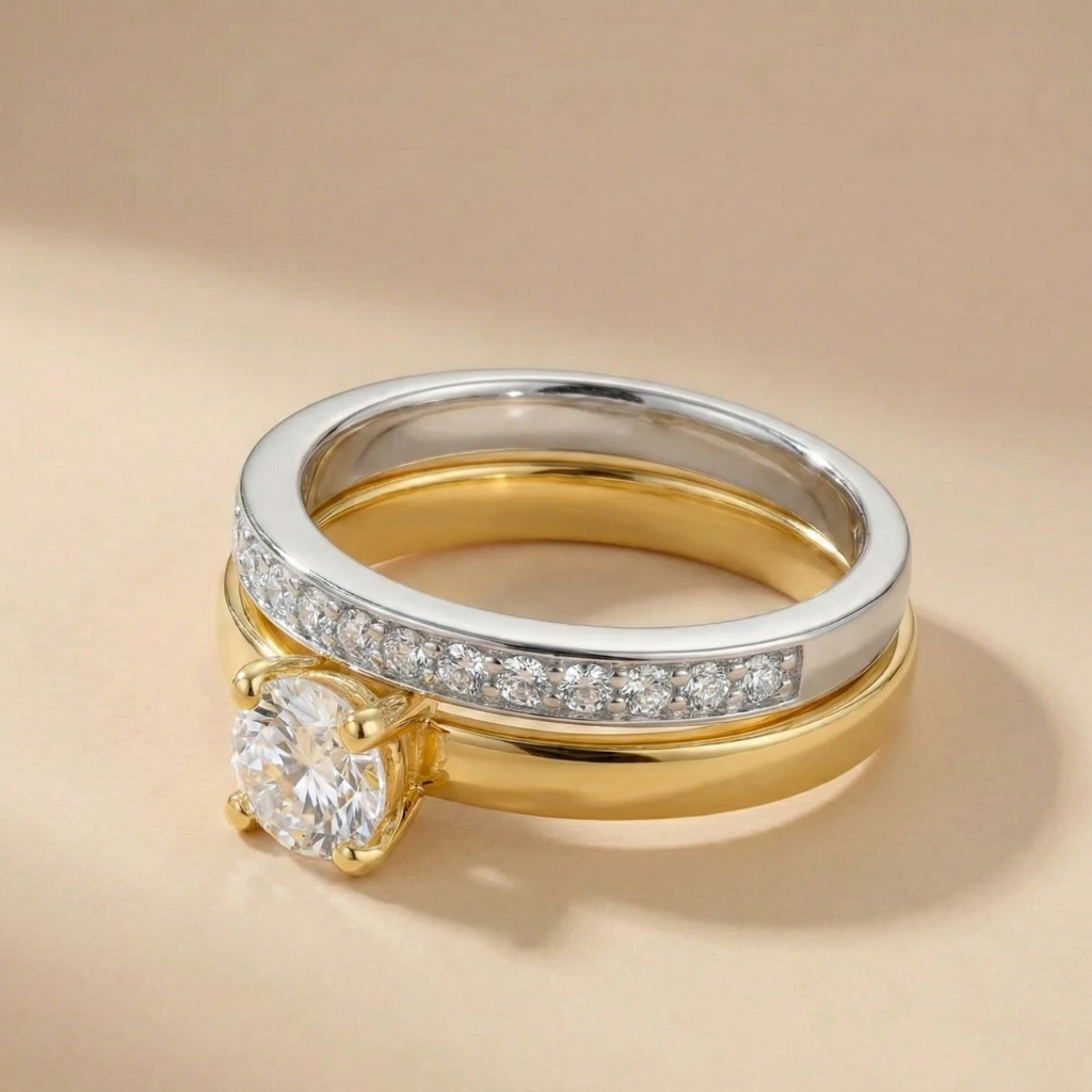 Ring Set 2 teilig 925/- Sterling Silber vergoldet Zirkonia