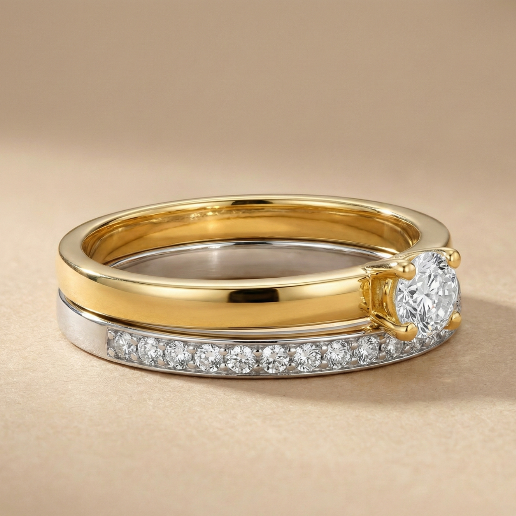 Ring Set 2 teilig 925/- Sterling Silber vergoldet Zirkonia