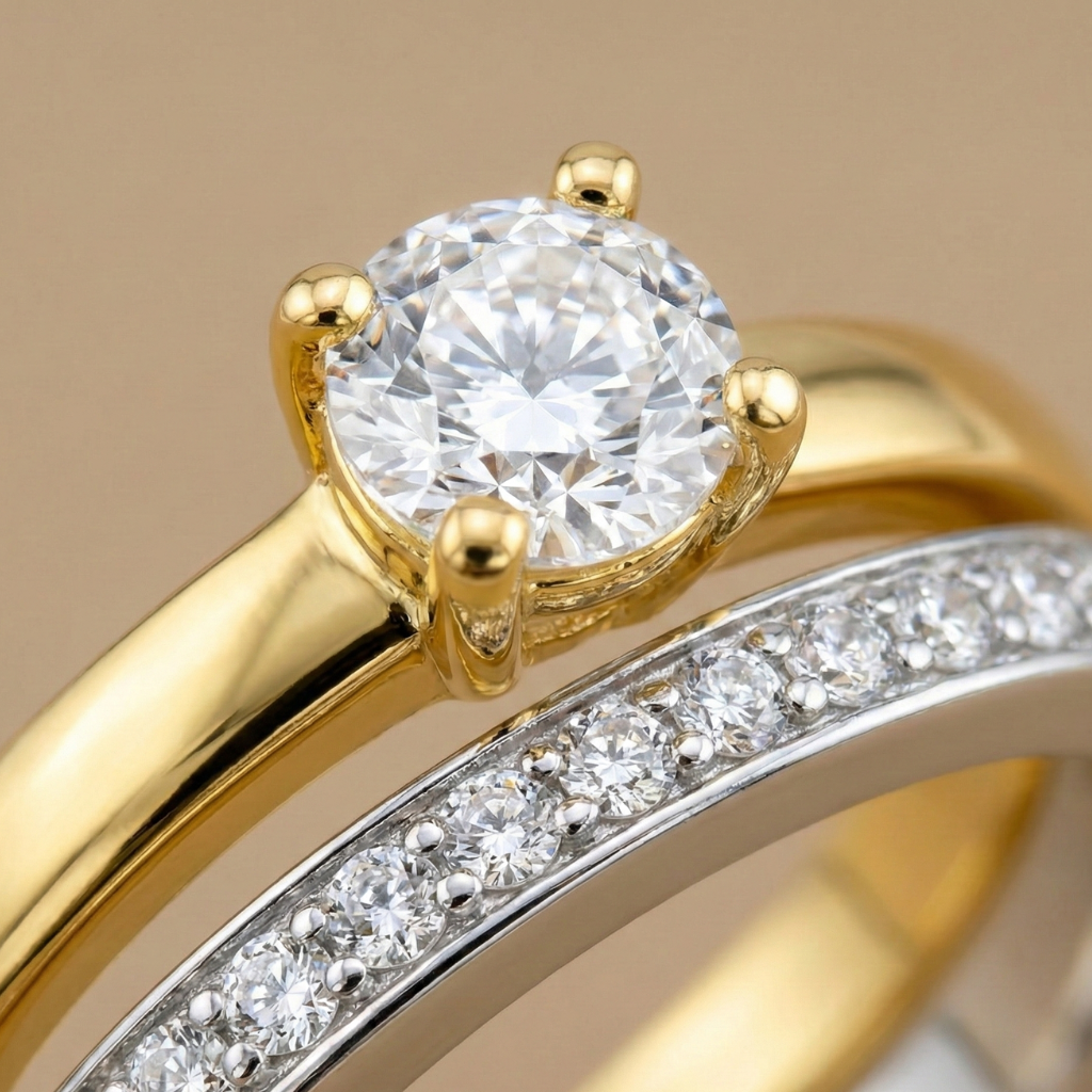 Ring Set 2 teilig 925/- Sterling Silber vergoldet Zirkonia