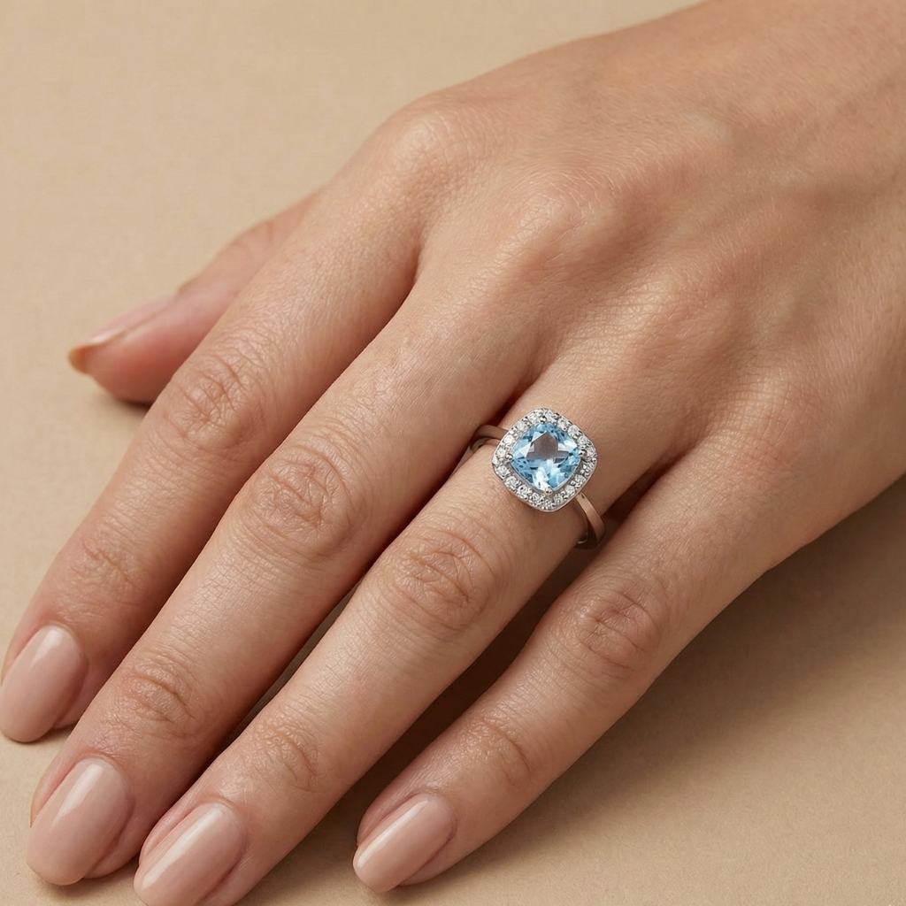 Ring 375/- Weißgold Topas