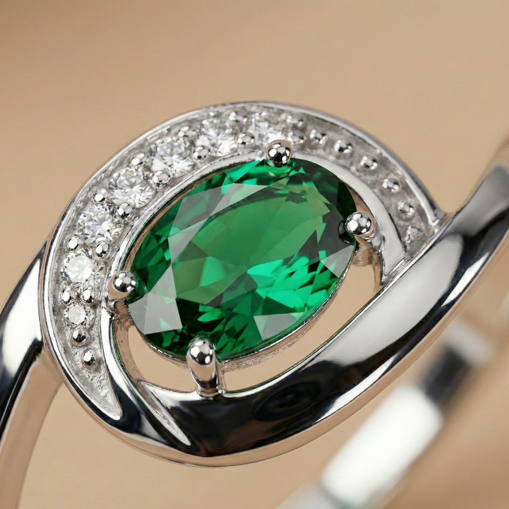 Ring 925/- Sterling Silber rhodiniert synth.Smaragd