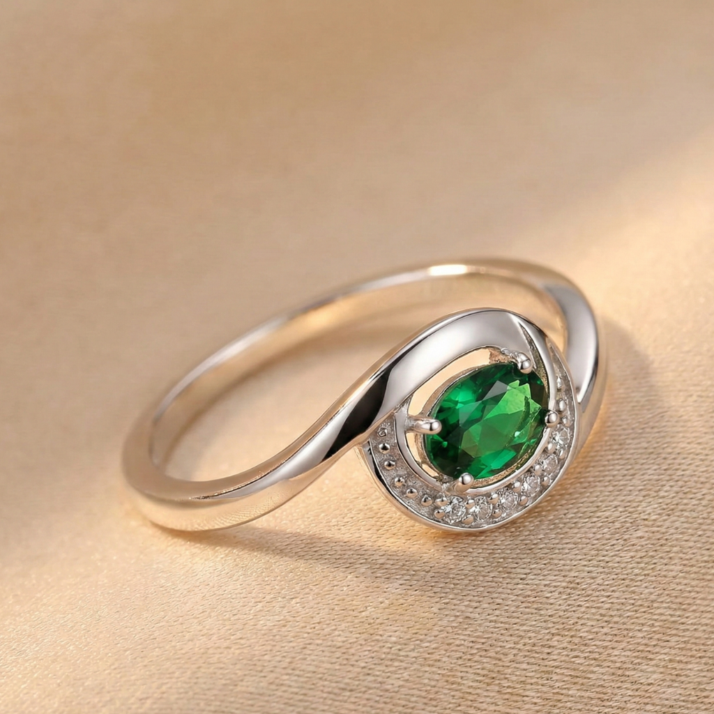 Ring 925/- Sterling Silber rhodiniert synth.Smaragd