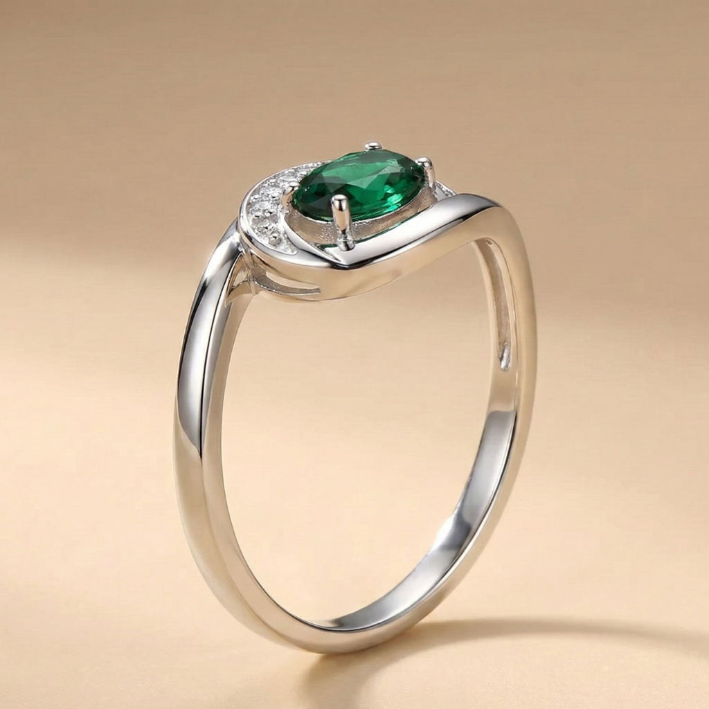 Ring 925/- Sterling Silber rhodiniert synth.Smaragd