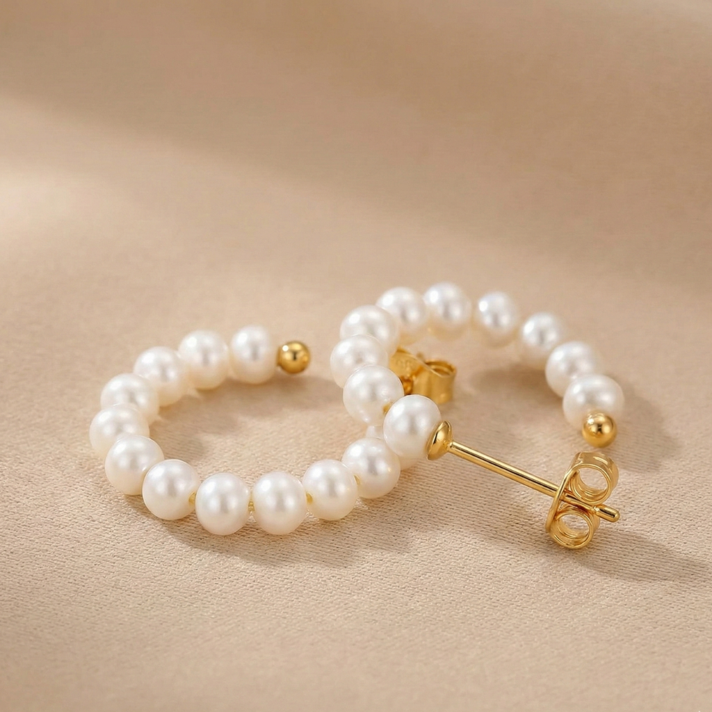 Creolen 925/- Sterling Silber vergoldet Perle