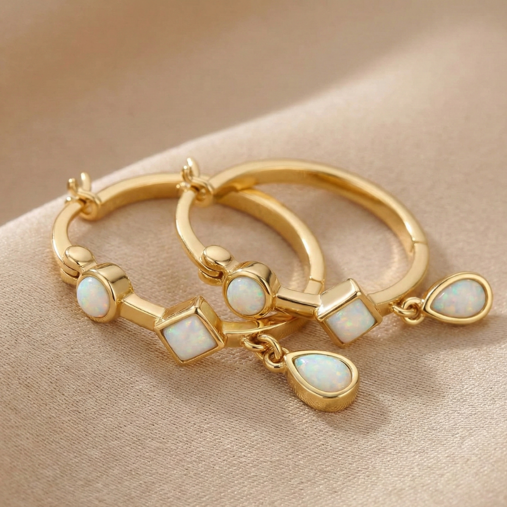 Creolen – 925 Silber vergoldet · Opal (22 mm)