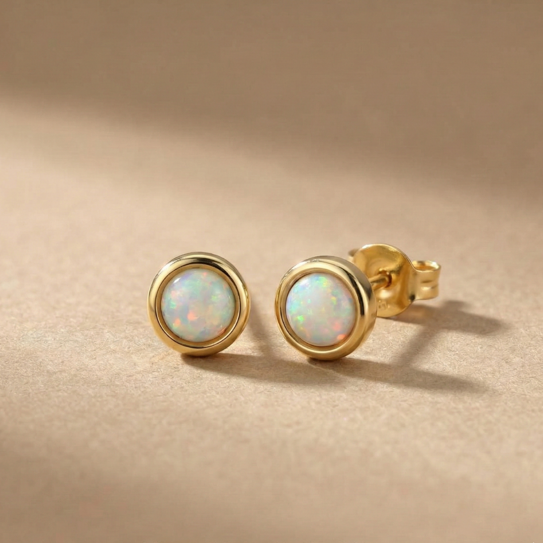 Opal-Ohrstecker (5,5 mm) – 925 Silber vergoldet