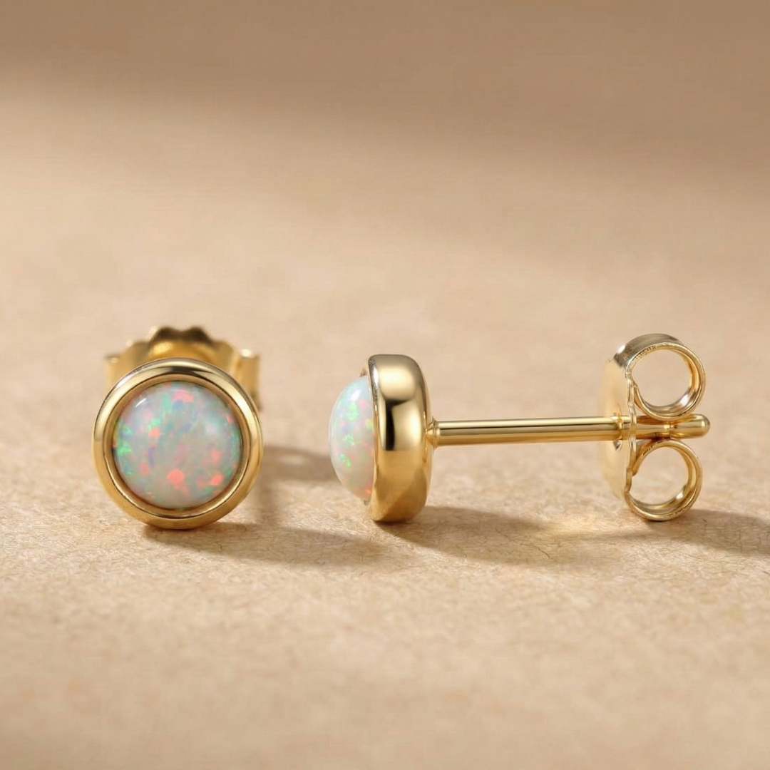 Opal-Ohrstecker (5,5 mm) – 925 Silber vergoldet