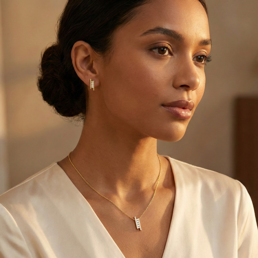 Set Anhänger/Kette und Ohrstecker 925/- Sterling Silber vergoldet Zirkonia