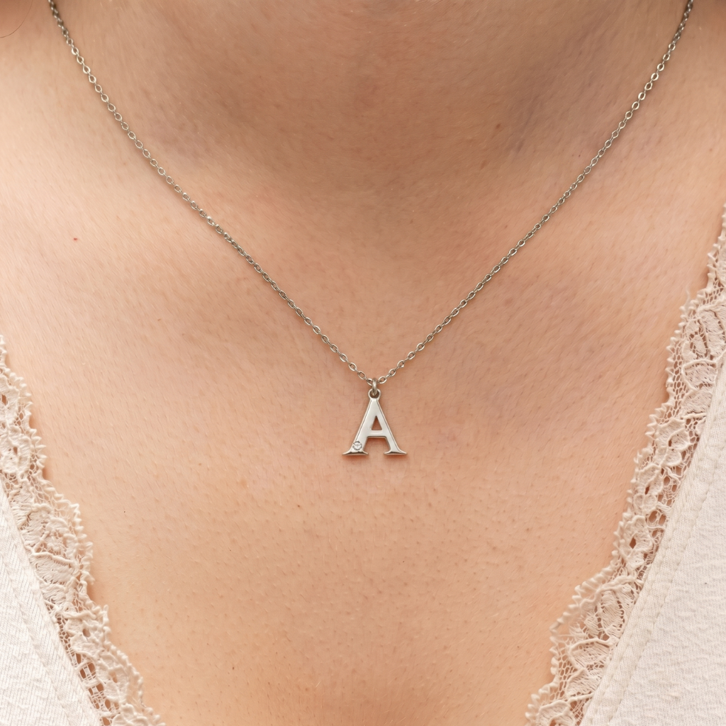 Personalisierte Buchstabenkette mit Diamant – 925 Silber