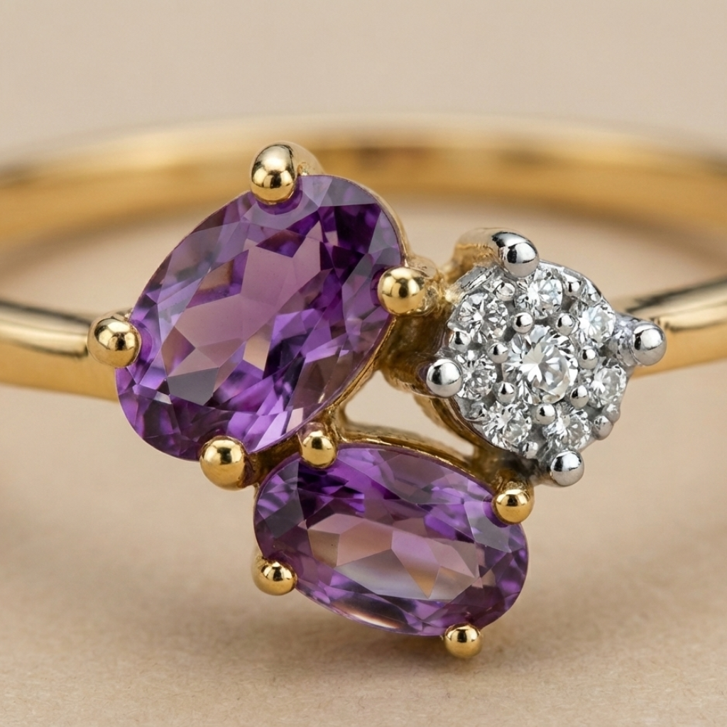 Amethyst-Ring – 375 Gold rhodiniert (9 mm)