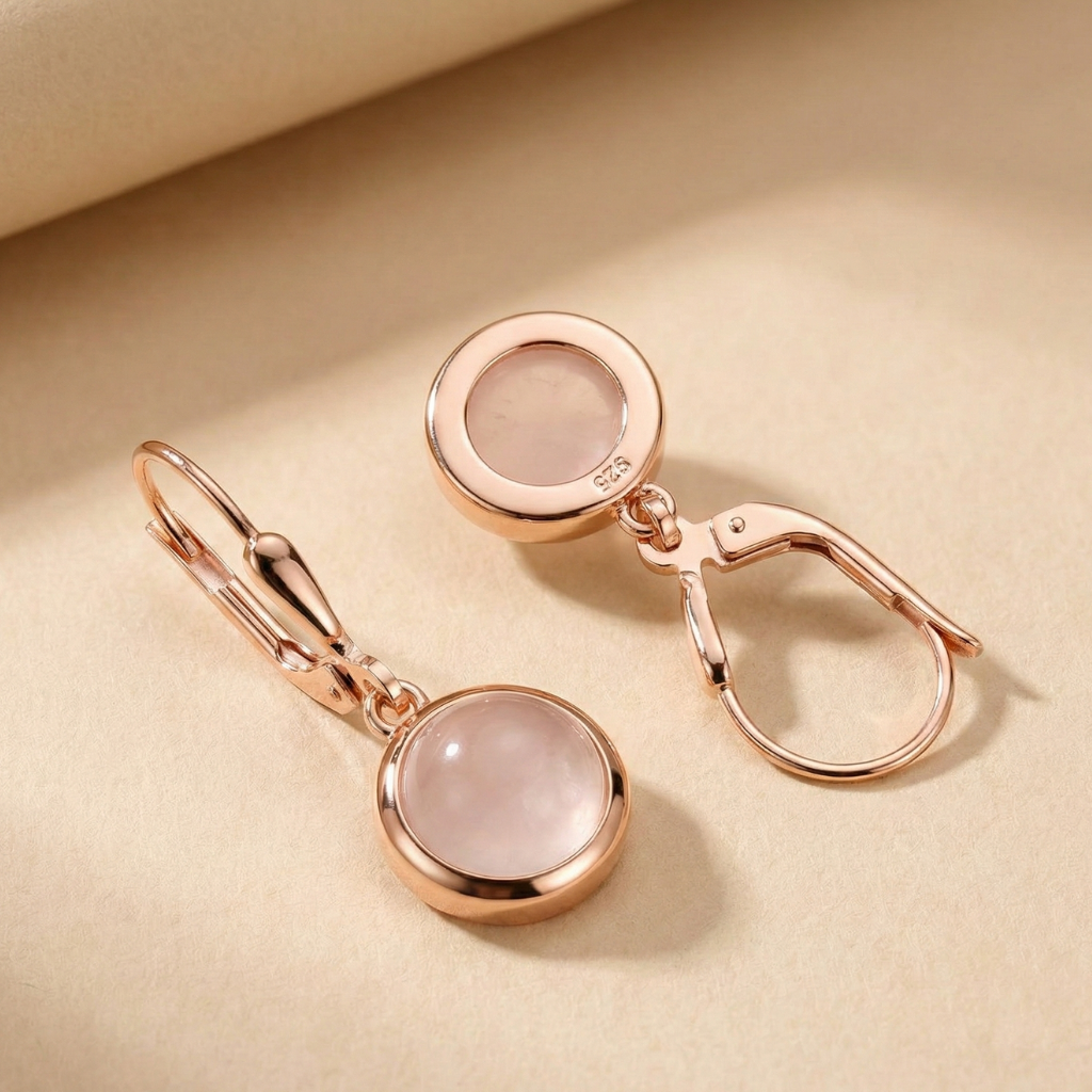 Ohrringe 925/- Sterling Silber rotvergoldet Rosenquarz