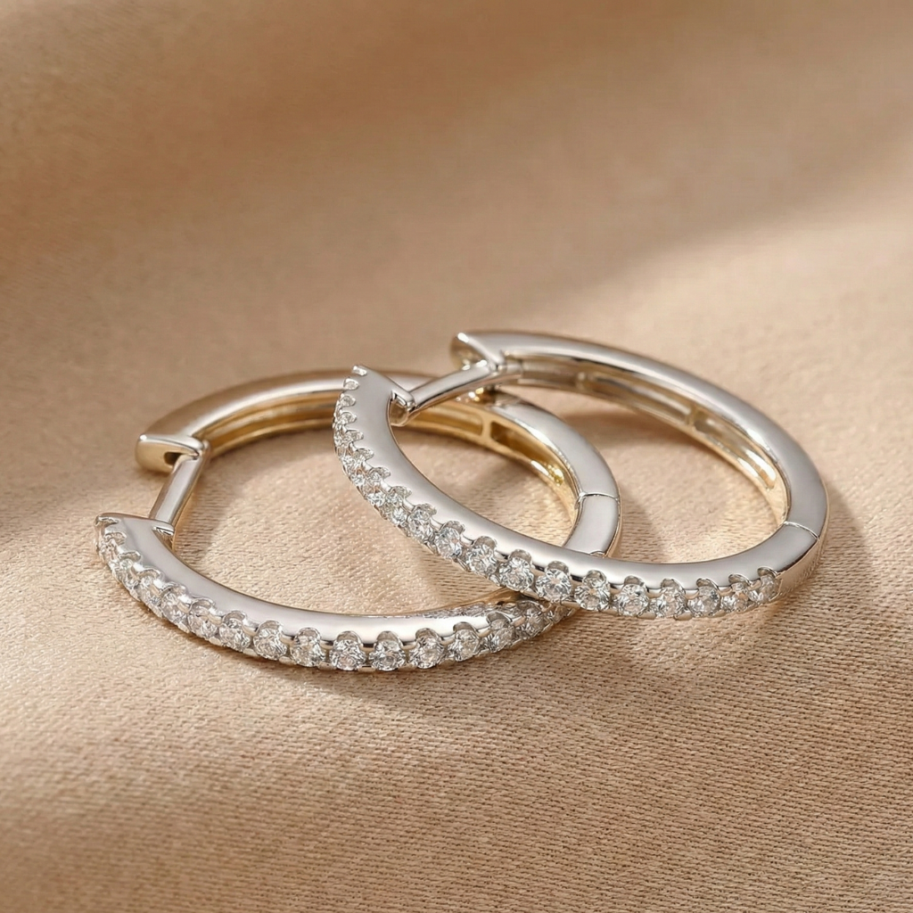 Klappcreolen 585/- Weißgold Zirkonia