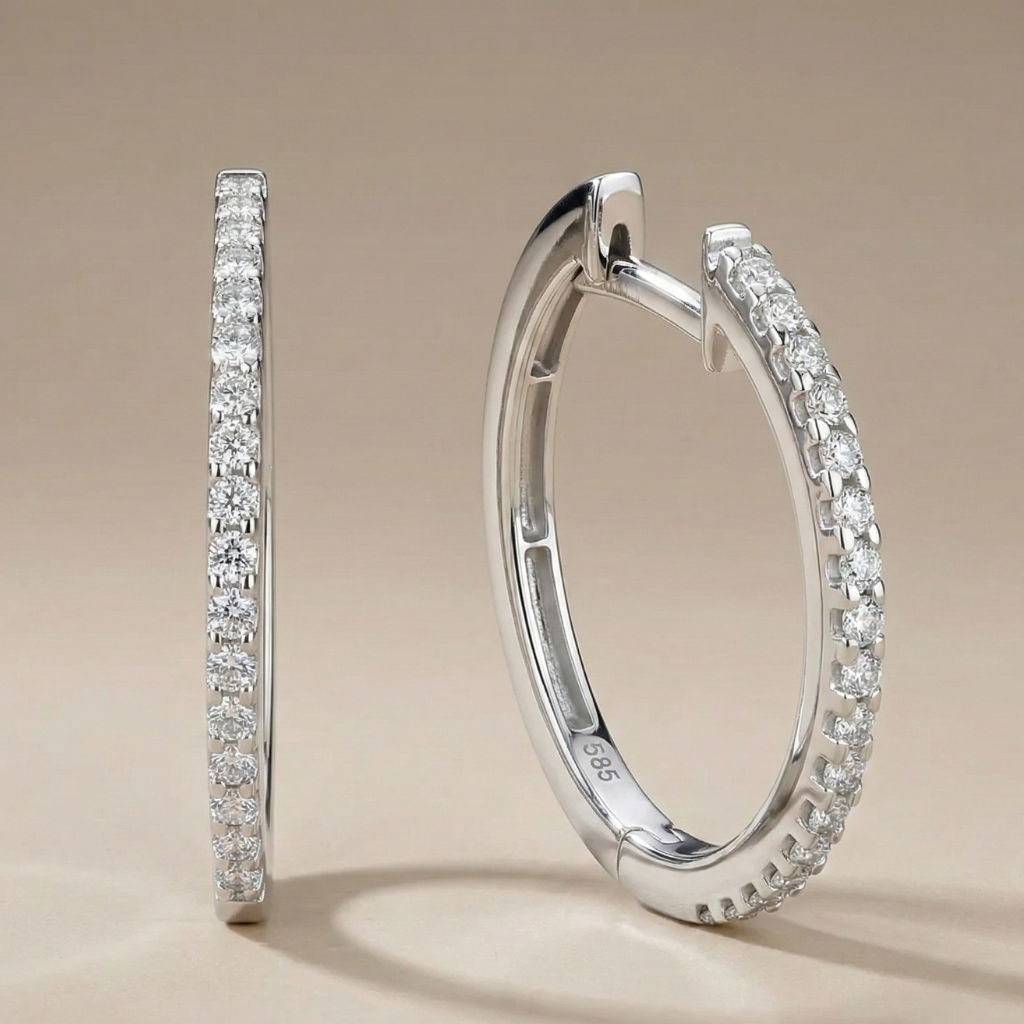 Klappcreolen 585/- Weißgold Zirkonia