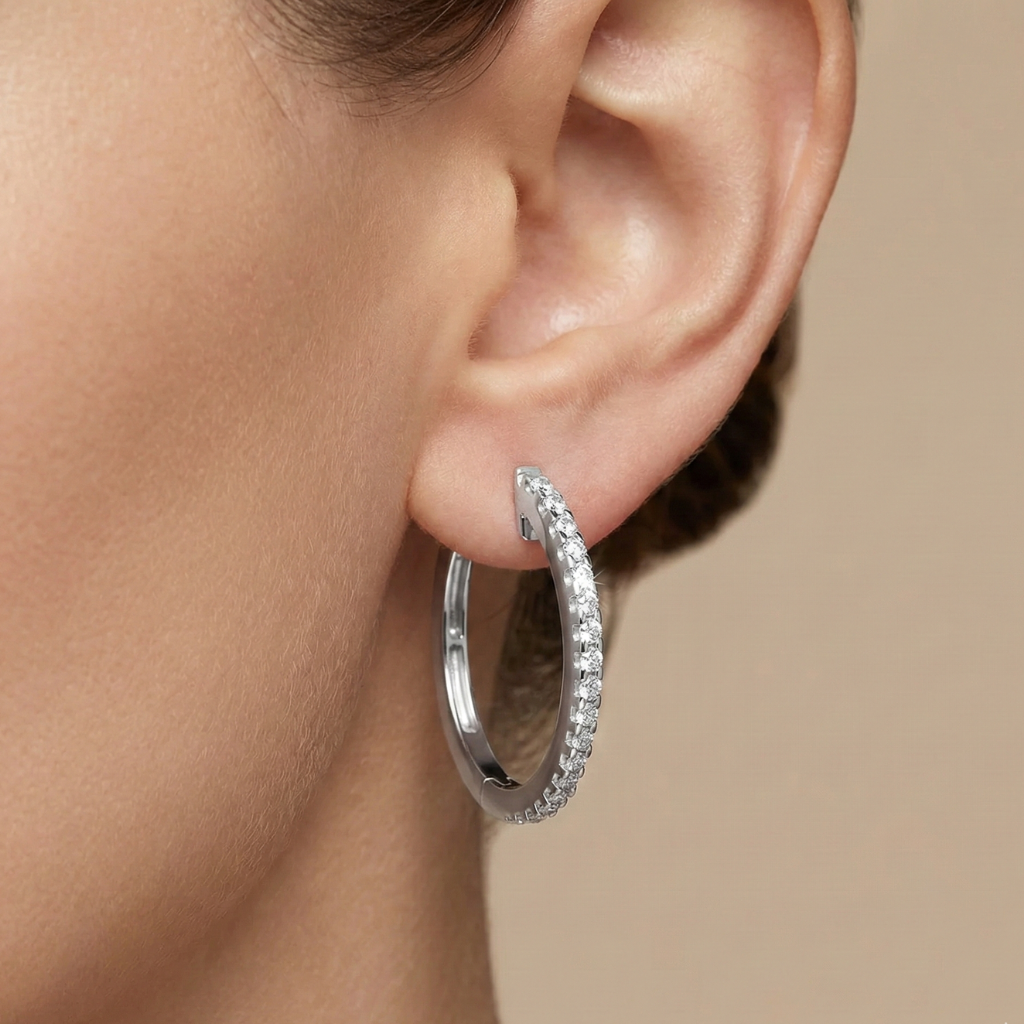 Klappcreolen 585/- Weißgold Zirkonia