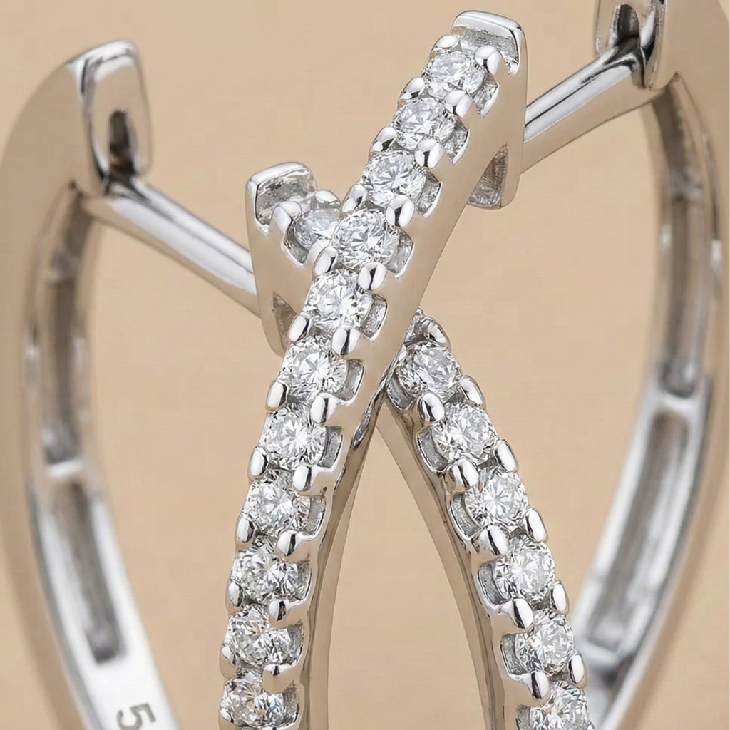 Klappcreolen 585/- Weißgold Zirkonia