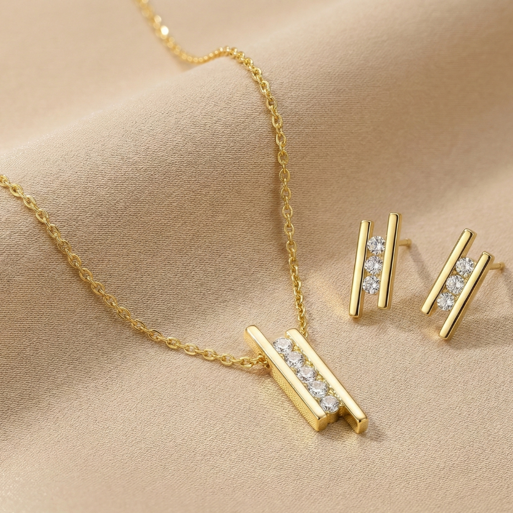 Set Anhänger/Kette und Ohrstecker 925/- Sterling Silber vergoldet Zirkonia