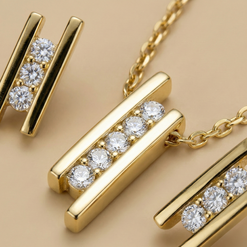 Set Anhänger/Kette und Ohrstecker 925/- Sterling Silber vergoldet Zirkonia