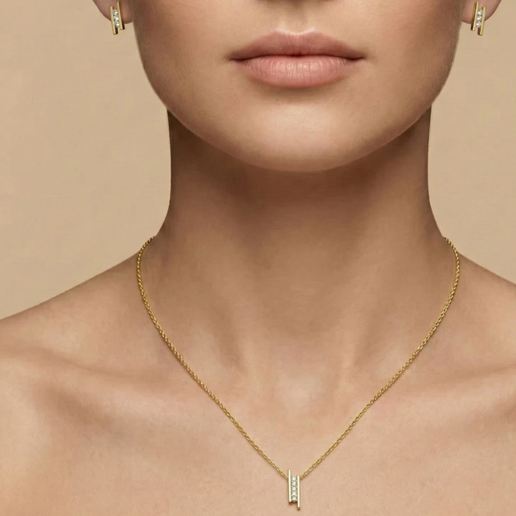 Set Anhänger/Kette und Ohrstecker 925/- Sterling Silber vergoldet Zirkonia