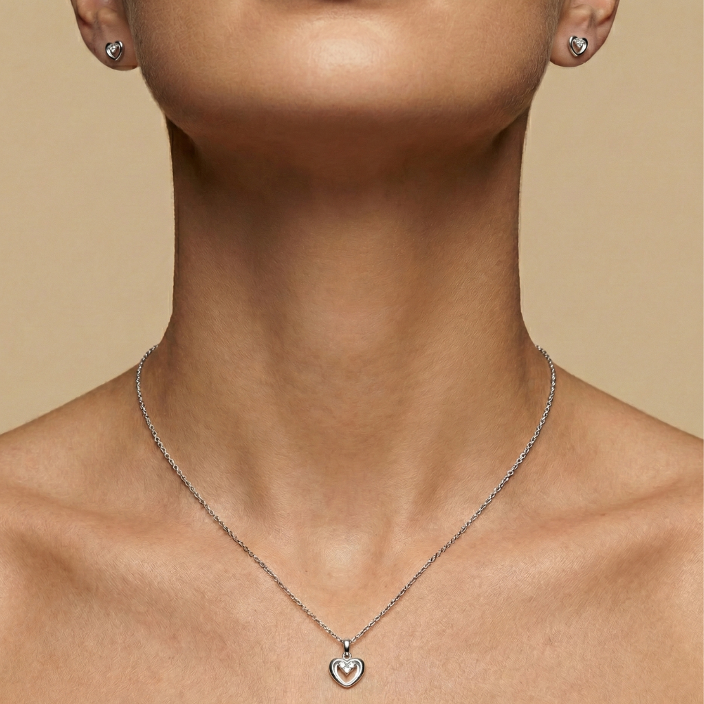 Set Anhänger/Kette und Ohrstecker 925/- Sterling Silber Rhodiniert Zirkonia