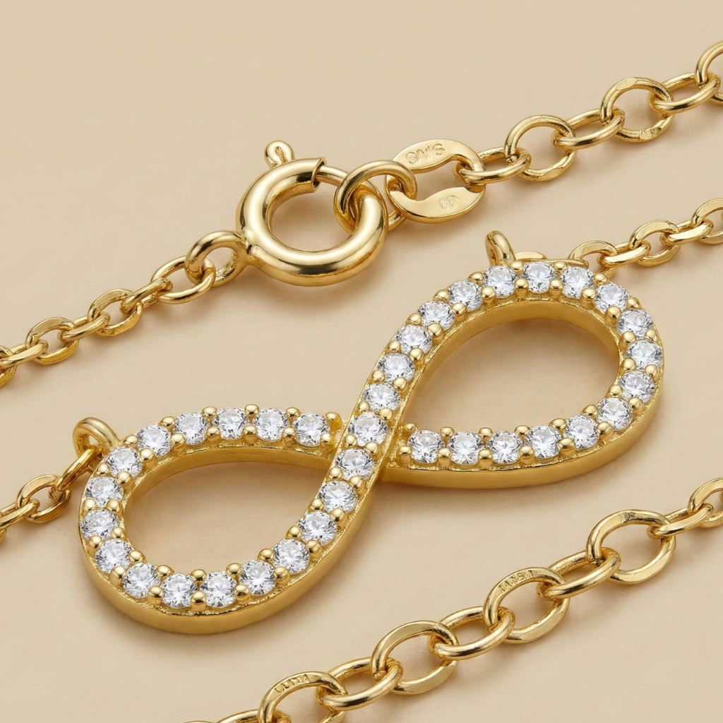 Ankerkette 925/- Sterling Silber Vergoldet Zirkonia