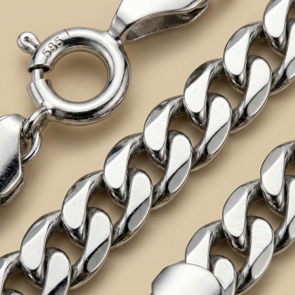 Flachpanzerkette 585/- Gold rhodiniert