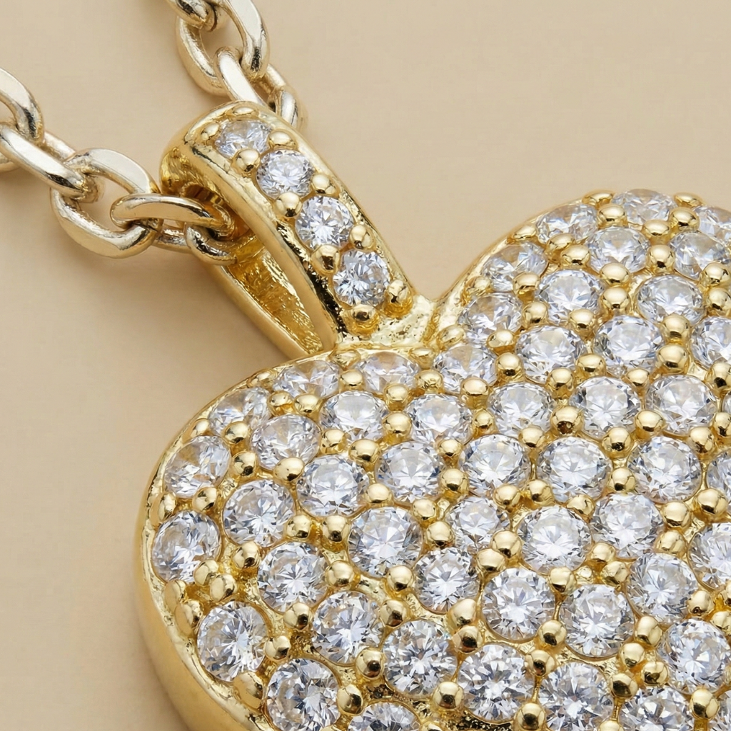 Anhänger mit Ankerkette 925/- Sterling Silber vergoldet Zirkonia