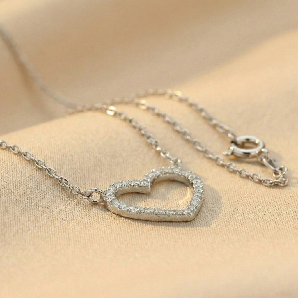 Herz Weißgold Ankerkette 375/- Gold Diamant 0,055ct