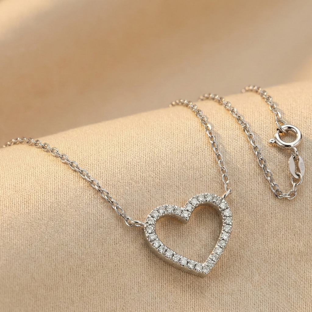 Herz Weißgold Ankerkette 375/- Gold Diamant 0,055ct