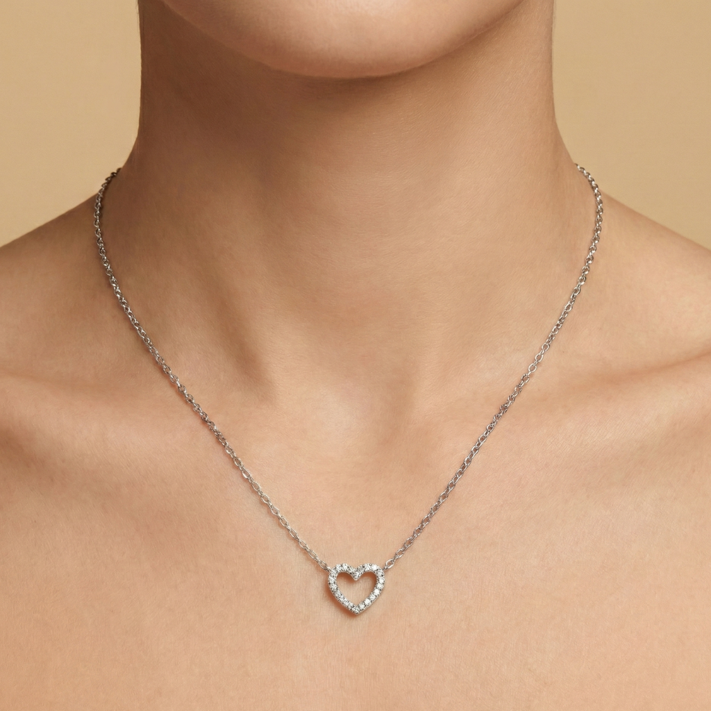 Herz Weißgold Ankerkette 585/- Gold Diamant 0,055ct